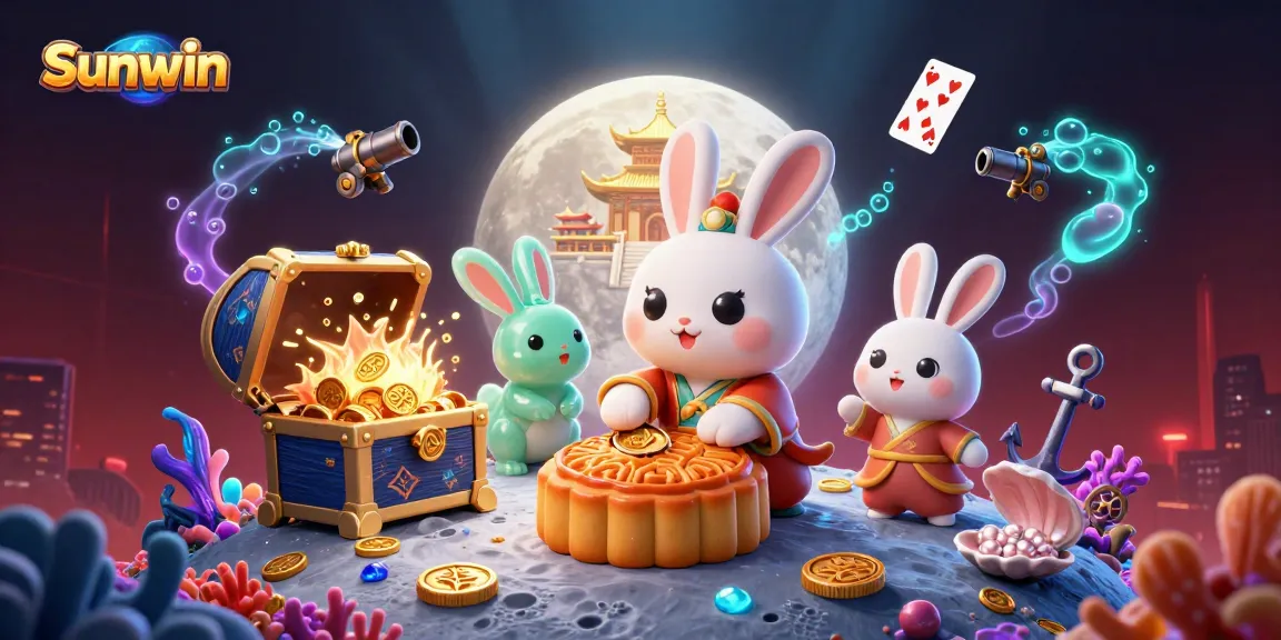 Sunwin transforms games with a magical moon rabbit in a vibrant casino scene featuring rich, colorful elements.