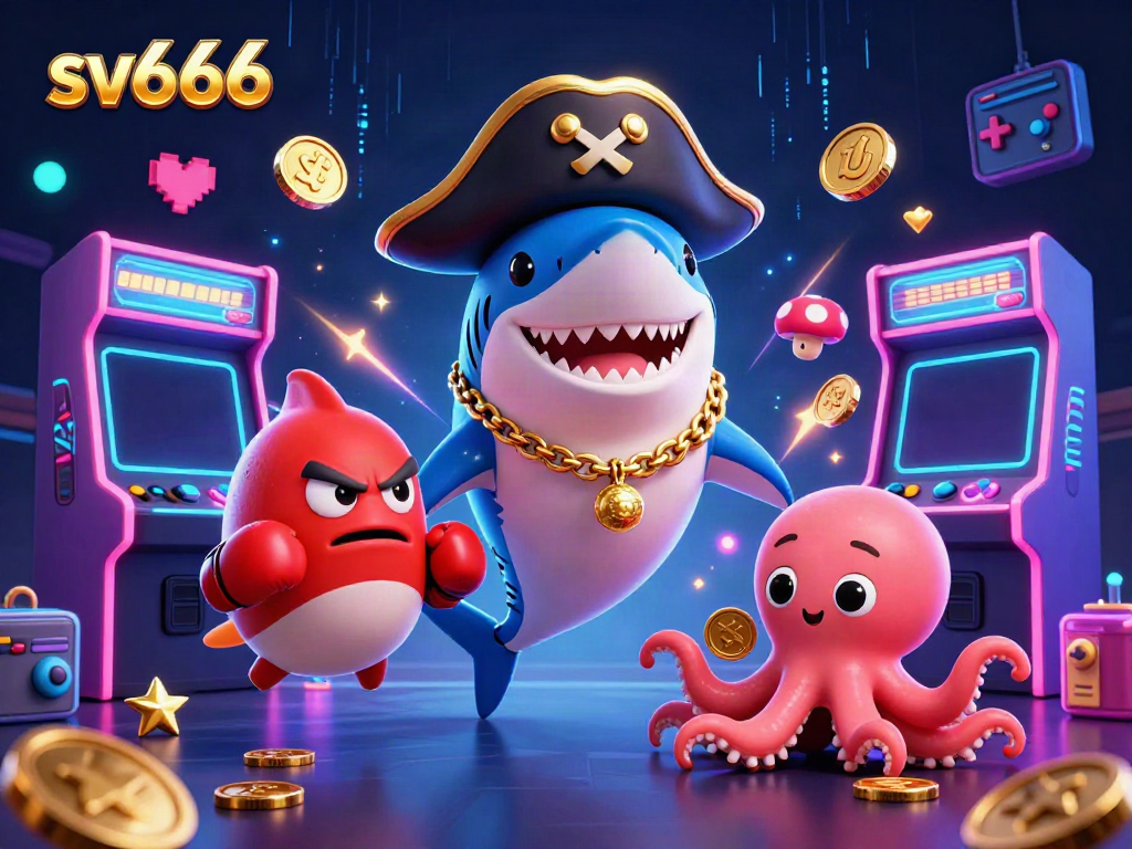 Engage with SV666's thrilling atmosphere as a playful pirate shark and friends enjoy a vibrant 3D casino.