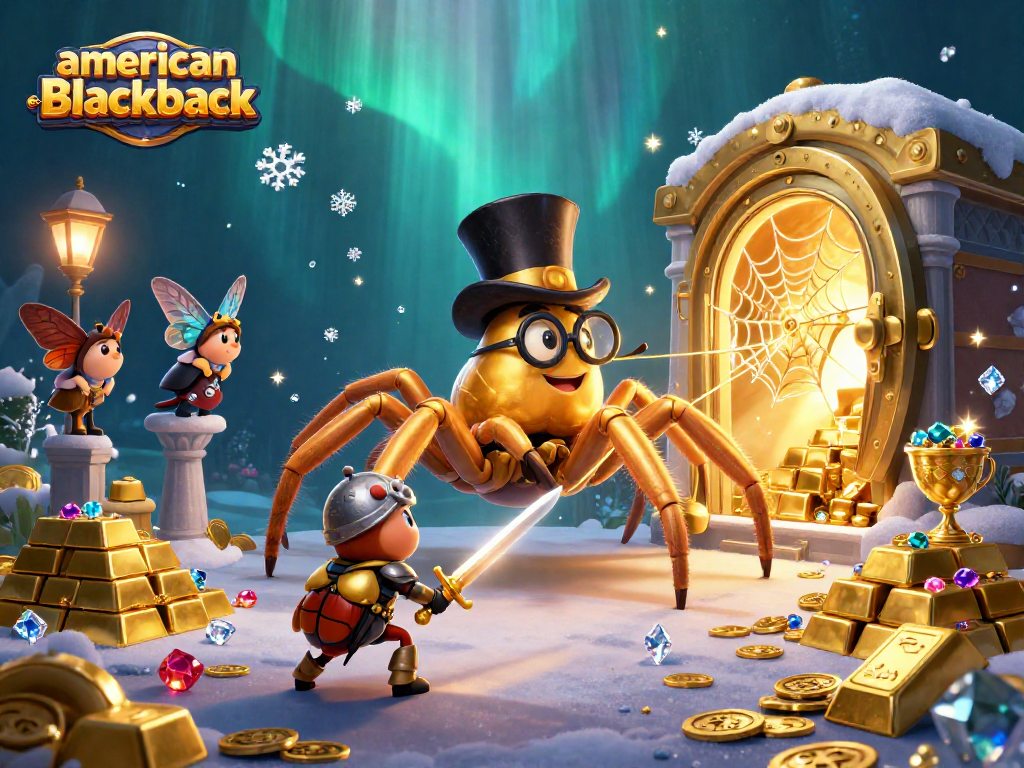 Engage in American Blackjack with strategies from this vibrant casino scene full of gold and gems.
