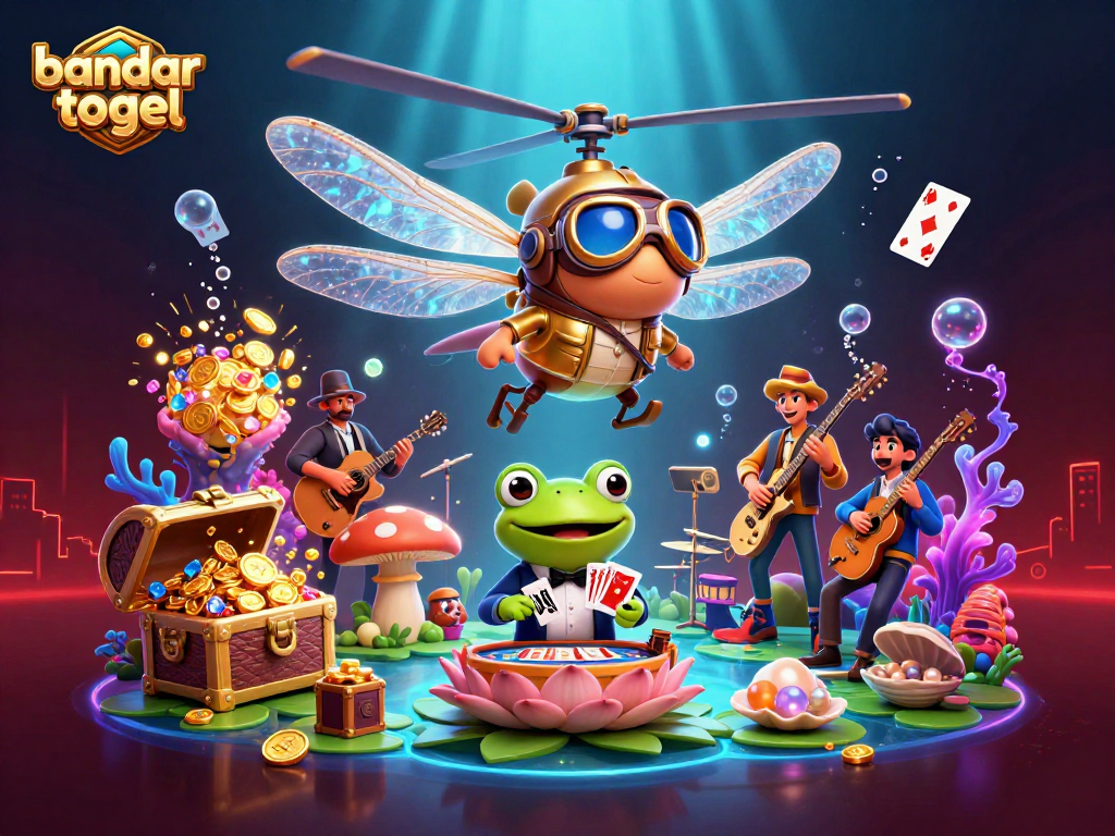 Experience thrilling bandar togel action in a vibrant underwater casino scene, featuring dynamic characters and dazzling treasures.