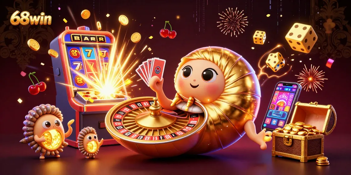 Experience thrilling gaming action with 68win's ultra-detailed casino 3D illustration featuring excitement and jackpot joy.