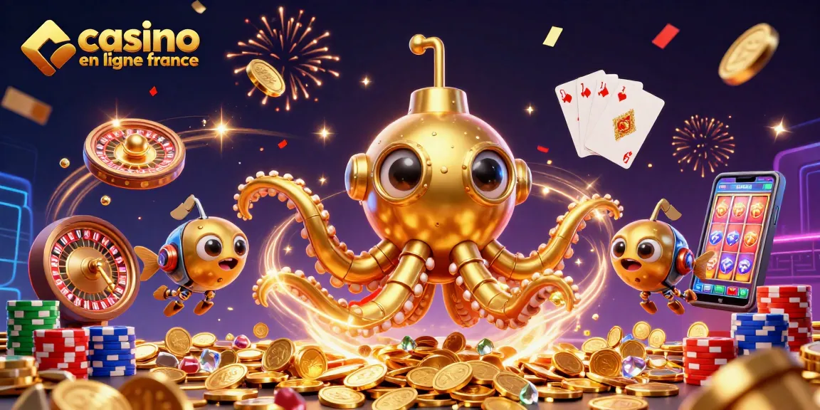 Jouer au casino en ligne France avec des machines à sous, des jeux de cartes et des jackpots, entouré de pièces d'or.