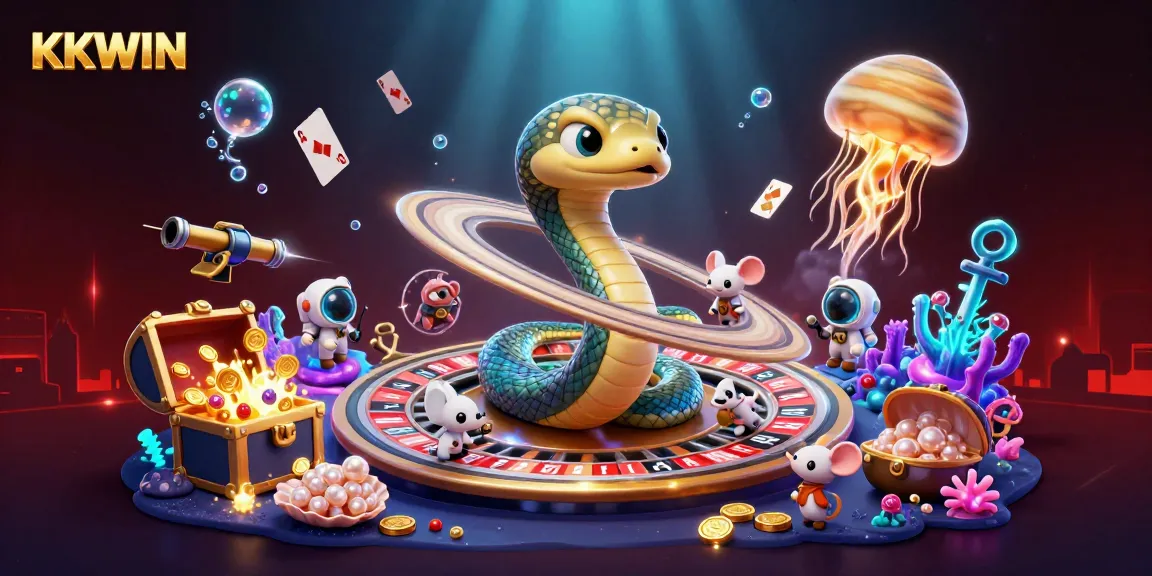 Experience thrilling gaming at KKWIN with an exciting 3D cosmic casino scene packed with fun elements.