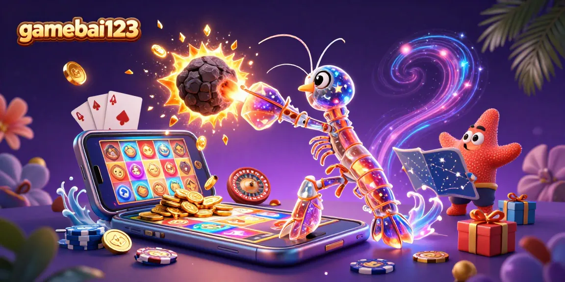 Win big at gamebai123 with thrilling animations of a mantis shrimp discovering gems amid dynamic casino fun.