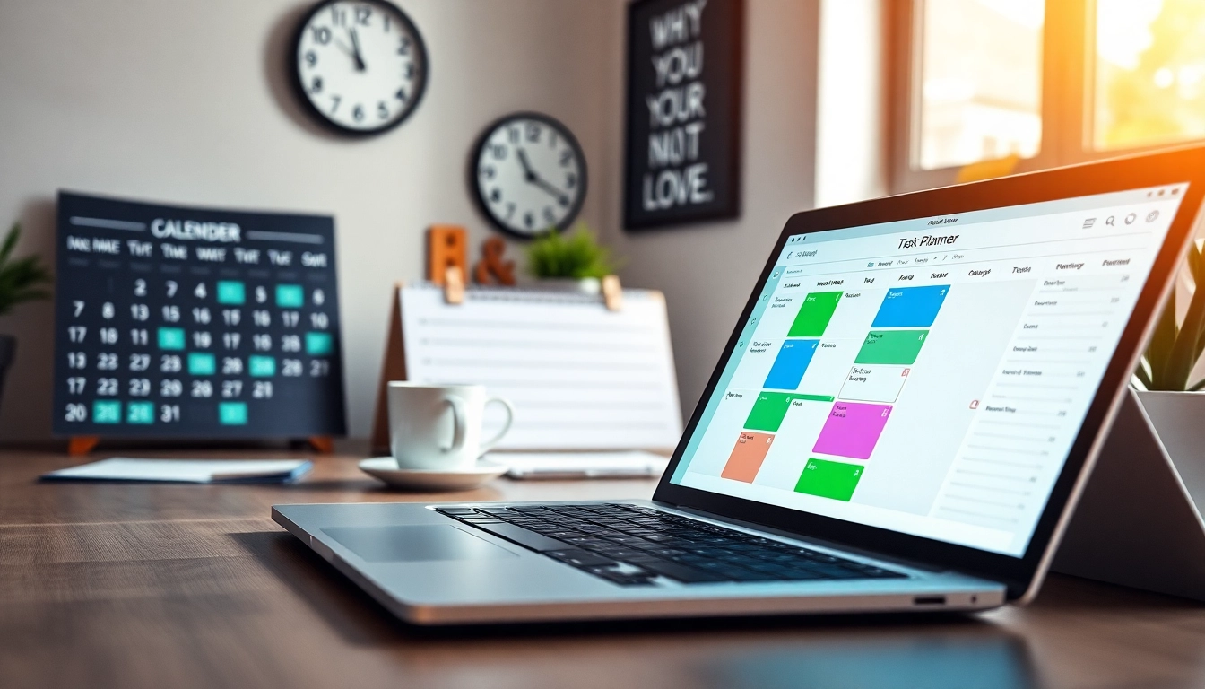 Seamlessly Organize Your Day using a digital planner on a vibrant workspace with motivational elements.