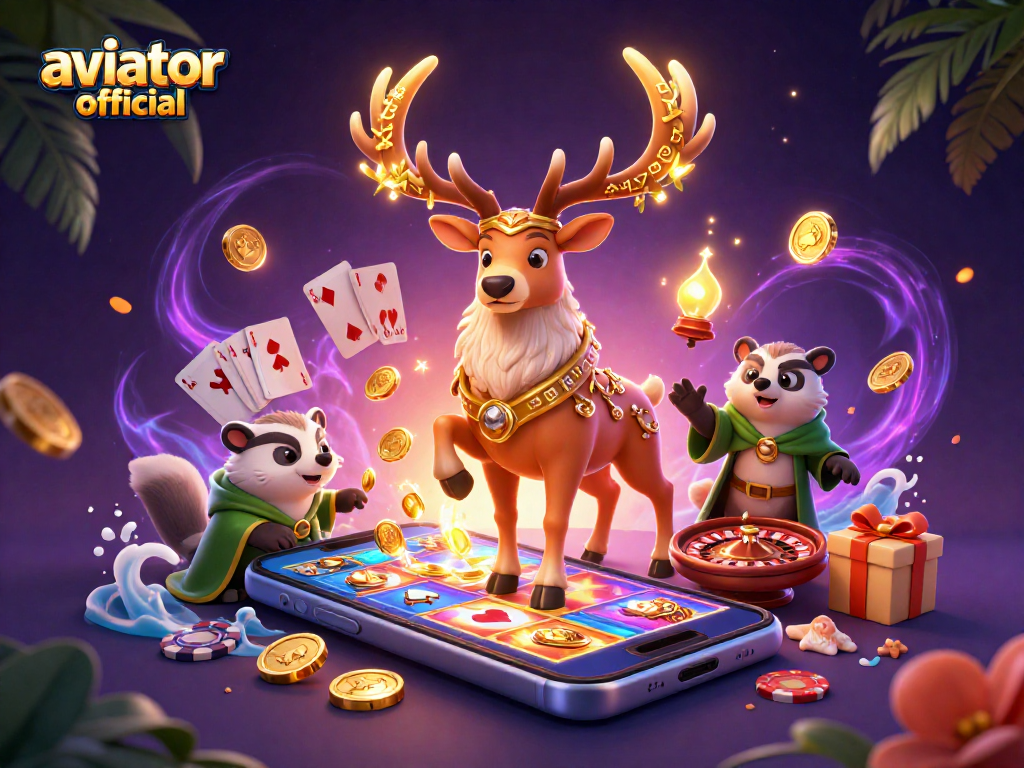 Aviator official takes center stage with vibrant casino scenes, including floating coins and dynamic gameplay elements.