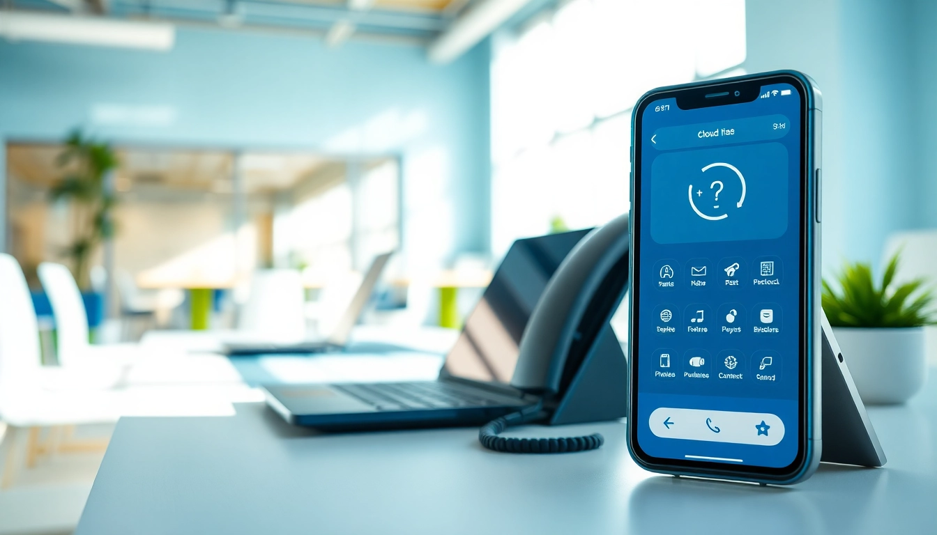 Showcase of cloud phone systems for small business in a modern office environment, enhancing communication.