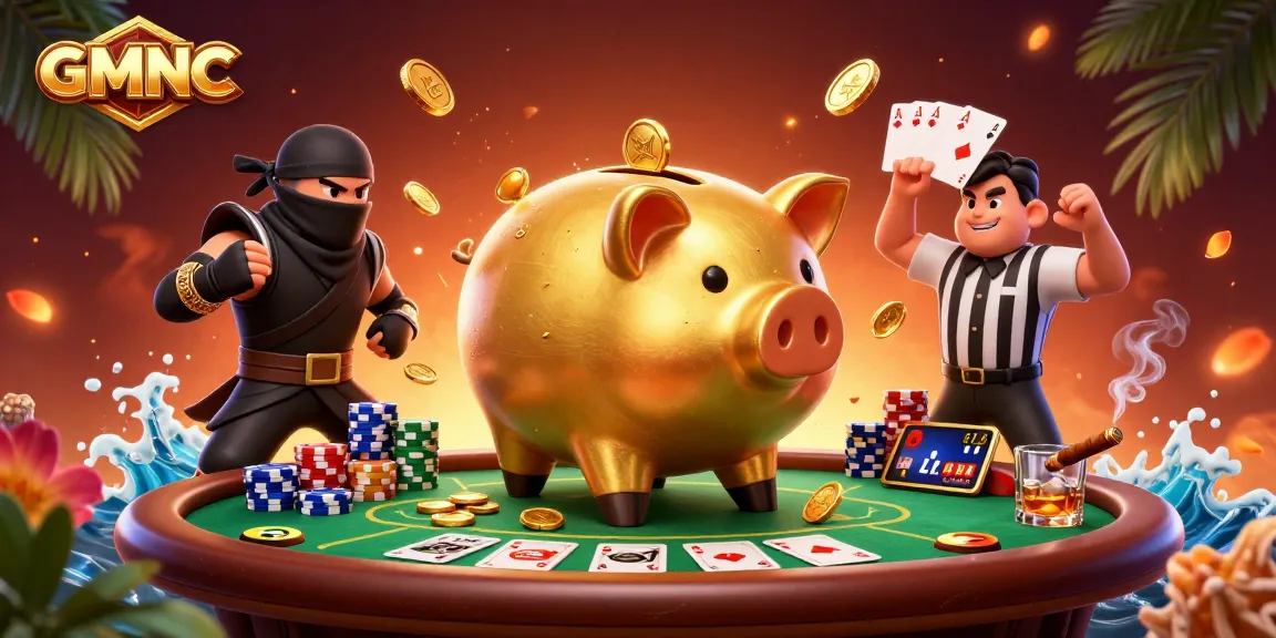 GMNC features a dynamic illustration showcasing a sumo wrestler piggy bank in an engaging casino environment.