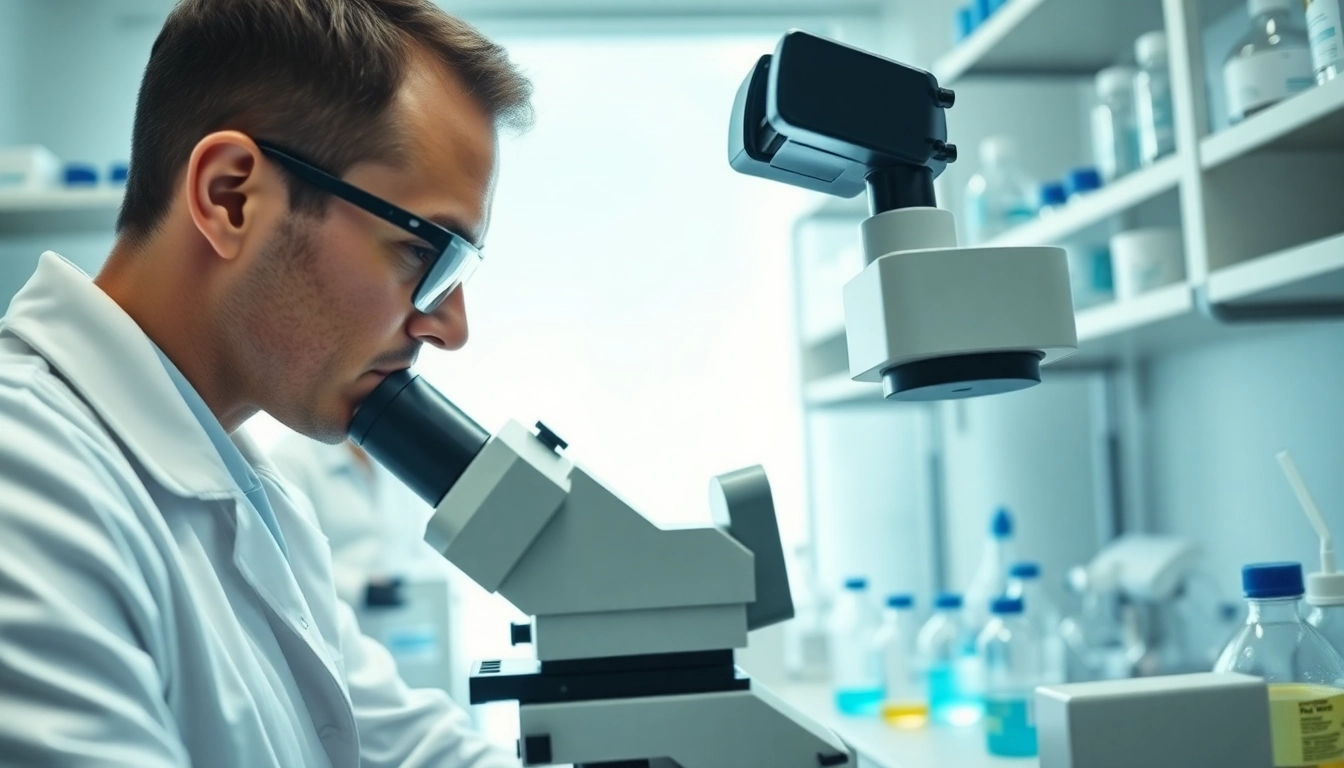 Examine acpeptides under a microscope, showcasing precise lab research techniques.