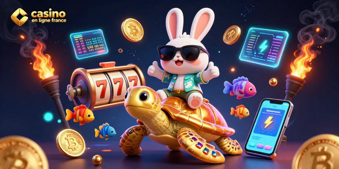 Gagnez avec le casino en ligne France : un adorable lapin chanceux et une tortue dorée en plein jeu.