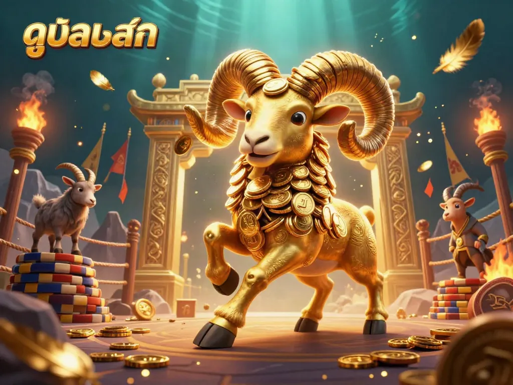 Engage with exciting ดูบอลสด stream featuring golden ram in sports betting arena with dynamic details.