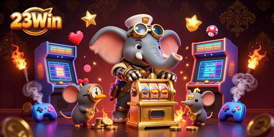 Experience the thrill of 23Win with a vibrant steampunk casino illustration featuring unique characters and game elements.