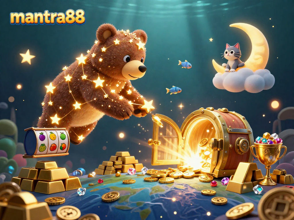 Experience exciting wins at mantra88 with spinning reels and sparkling treasures in this vibrant casino scene