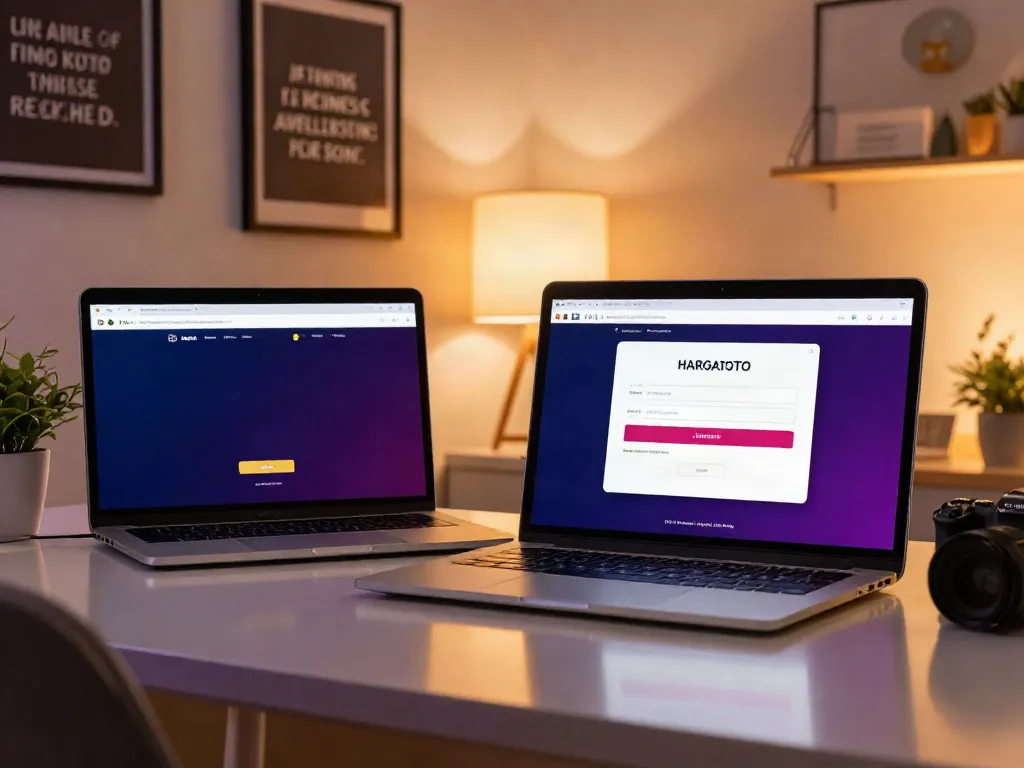 HARGATOTO secure online togel login interface on a sleek desk.