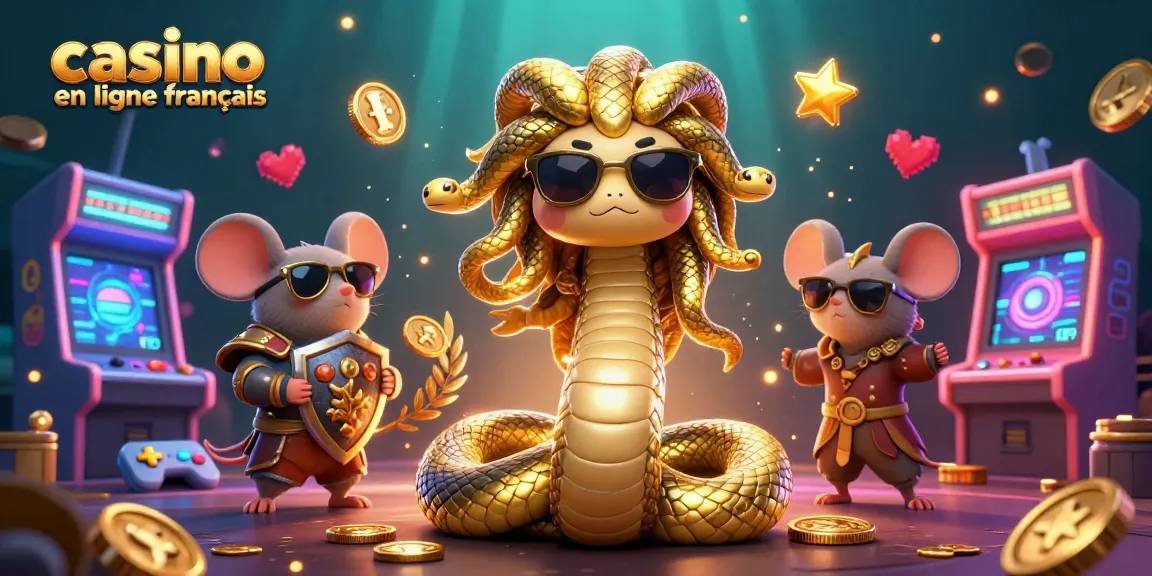 Illustration 3D captivante représentant Médusa et un guerrier souris, emblématique des jeux de casino en ligne français