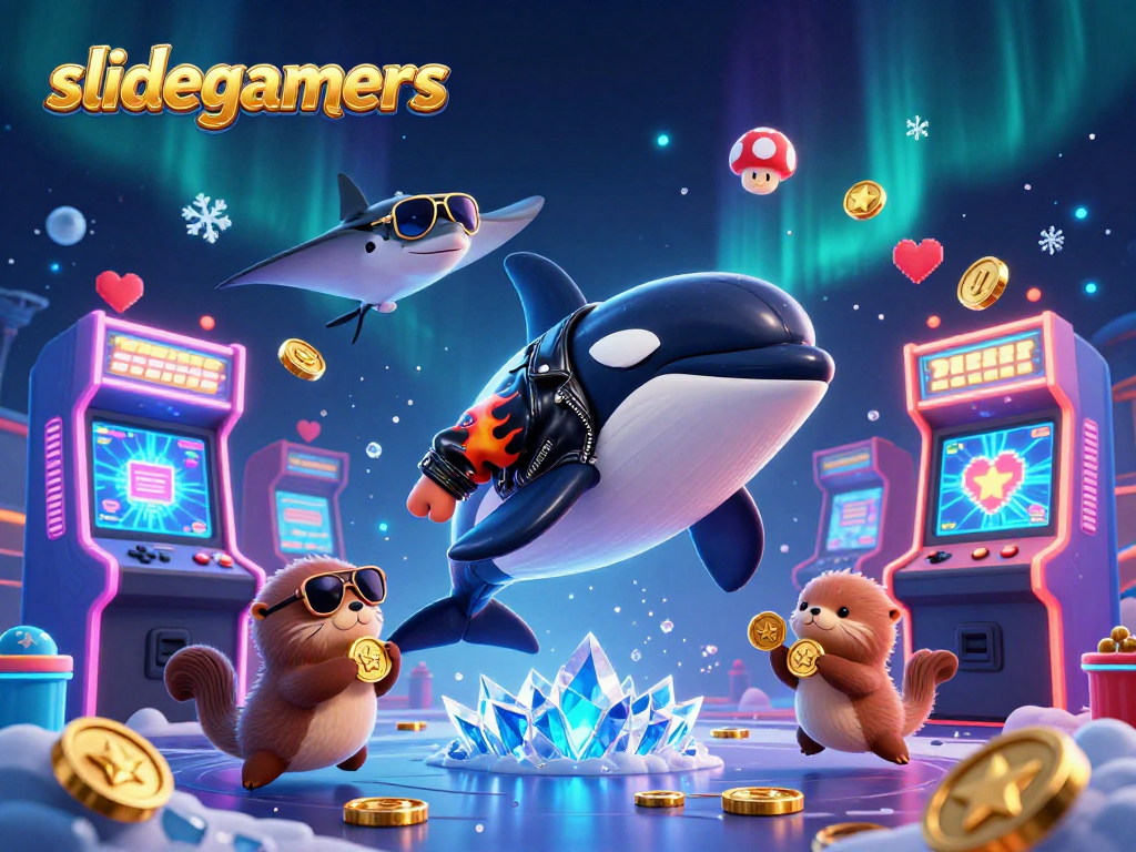 slidegamers showcase dynamic gaming action with an orca, stingray, and otters in a colorful casino scene