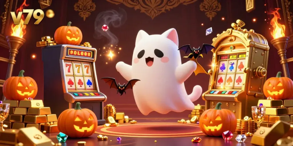 Spin and win with v79 in this exciting haunted casino adventure featuring ghostly fun and glowing treasures.