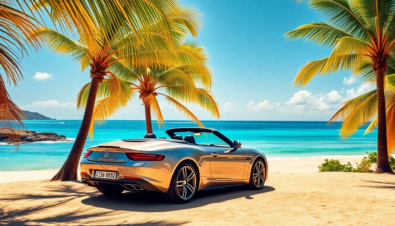 Rent a car saint barth showcased in a scenic beach landscape, emphasizing tropical adventure.