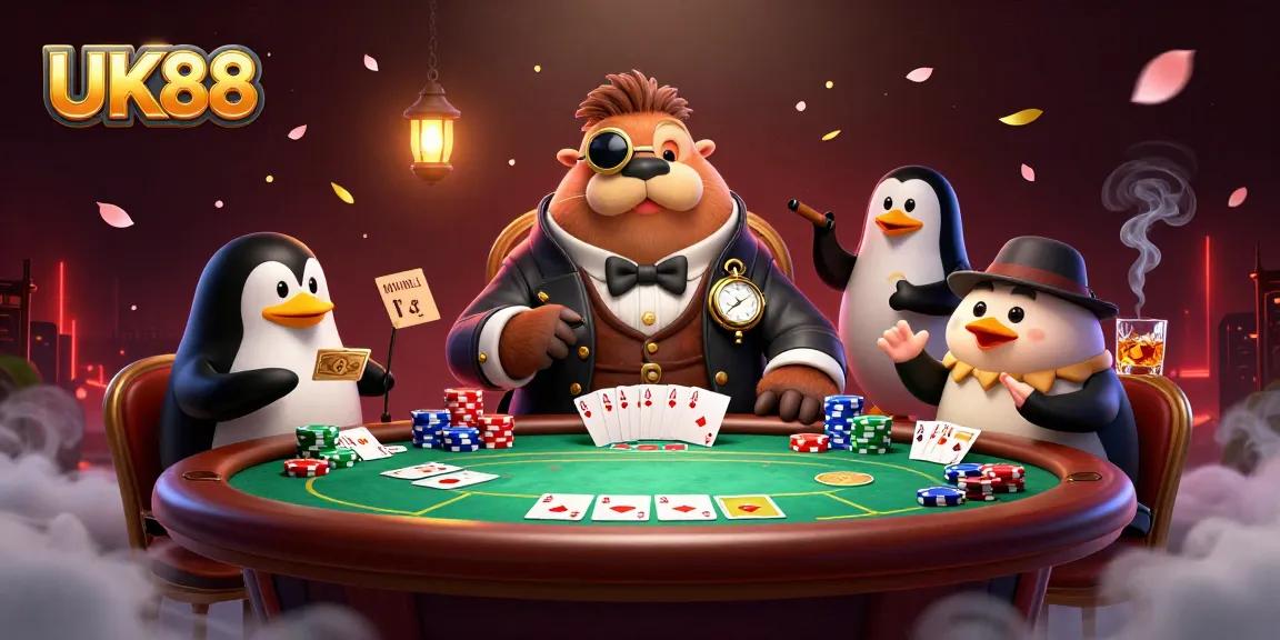 UK88 poker innovations showcased in a vibrant underwater scene with characters bluffing and interacting.