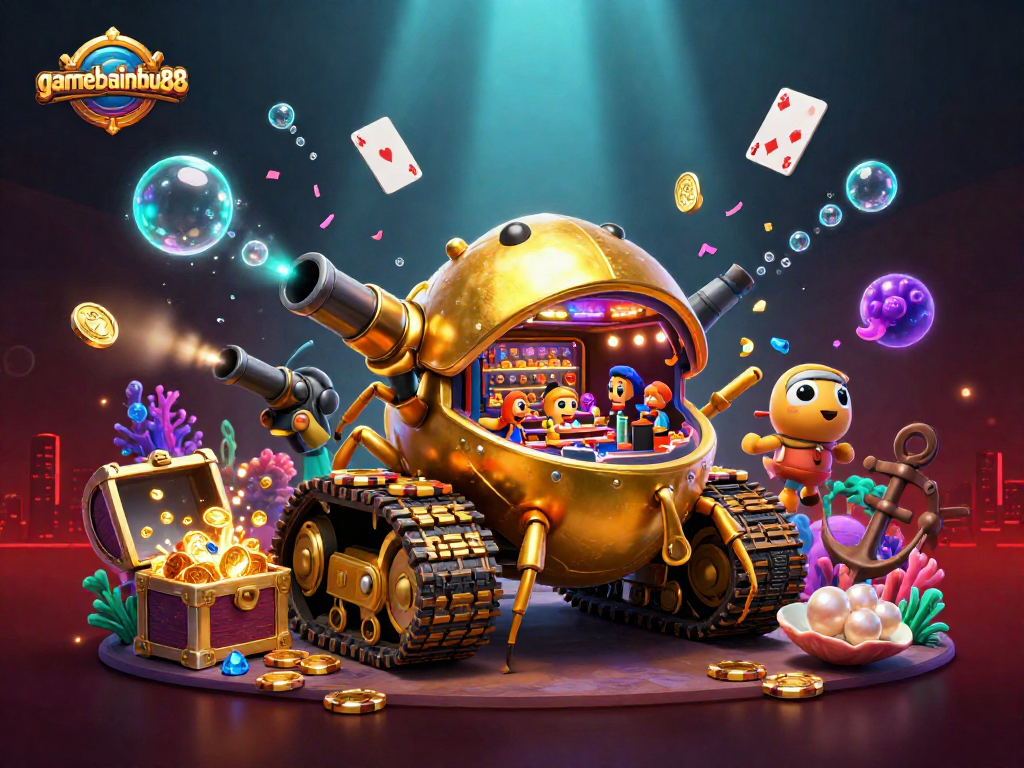 Engage in gamebainohu88 with a golden beetle tank revealing a vibrant casino landscape.
