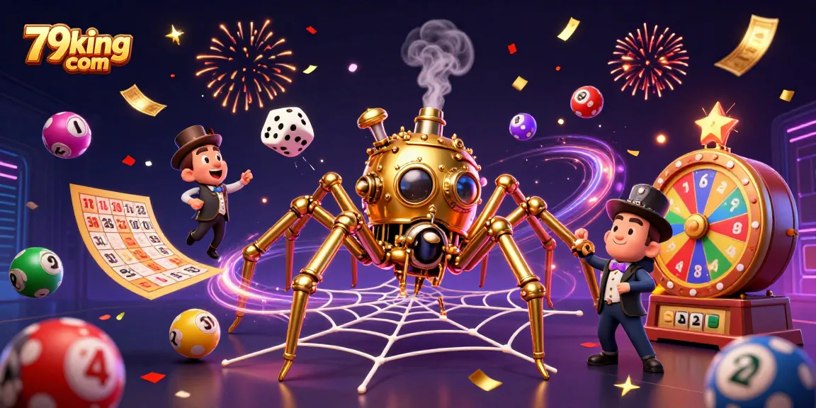 Engage with thrilling lottery games at 79king com, featuring dynamic colorful elements and steampunk characters.