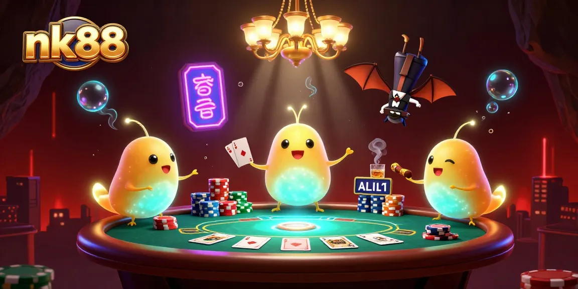 Immerse yourself in nk88's vibrant casino world, powered by playful glowworms and a bat dealer.