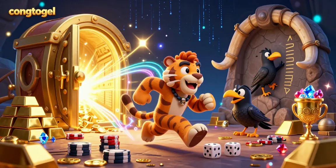 Engage with congtogel in a vibrant 3D casino illustration featuring a caveman and sabertooth tiger.