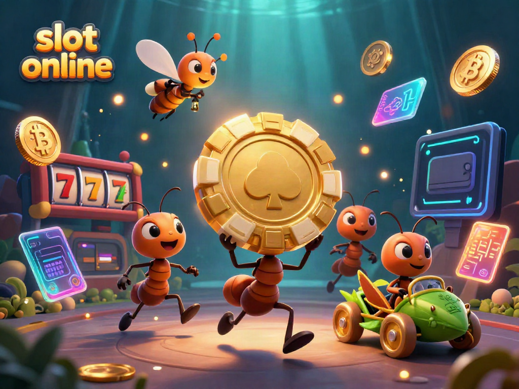 Experience the thrill of slot online gaming with this vibrant 3D cartoon illustration.