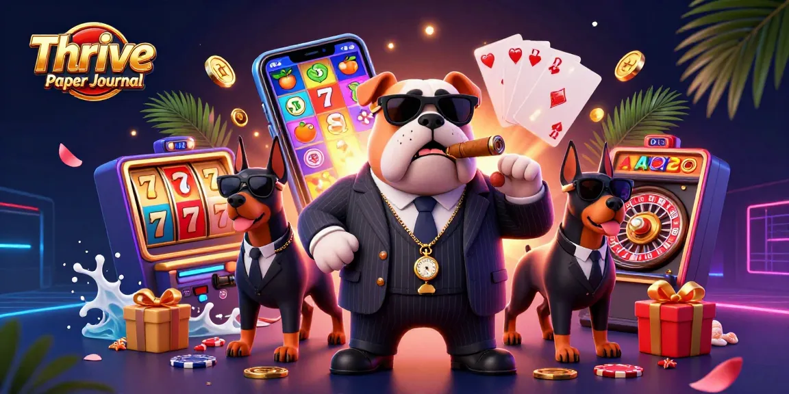 Engage with the Thrive Paper Journal as a bulldog mafia boss leads a vibrant casino-themed scene filled with exciting game elements.