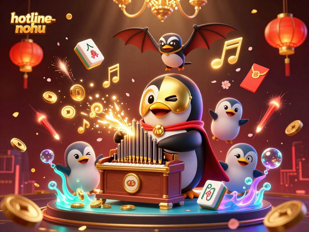 Experience excitement in hotline-nohu with a lavish scene of gambling joy as the penguin plays and golden coins fly.