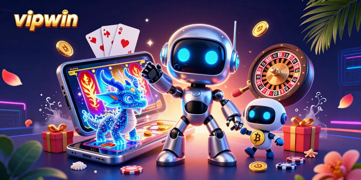 Experience vipwin's thrilling action with a vibrant 3D casino scene featuring characters and gaming elements.