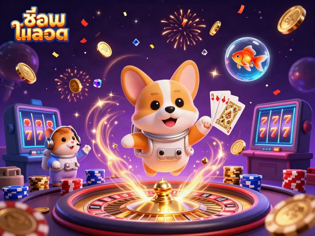 Engage with ชื่อเกมสล็อต in a dynamic casino scene featuring colorful characters and vibrant gameplay elements.