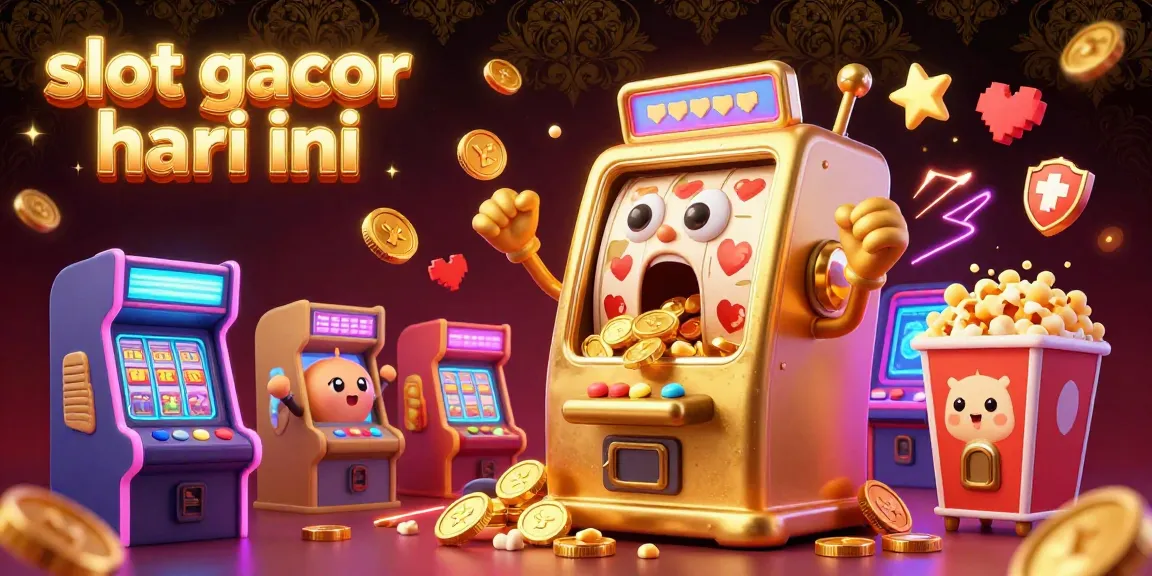 Experience slot gacor hari ini with an exciting 3D scene of jackpot-winning slot machines and colorful arcade action.