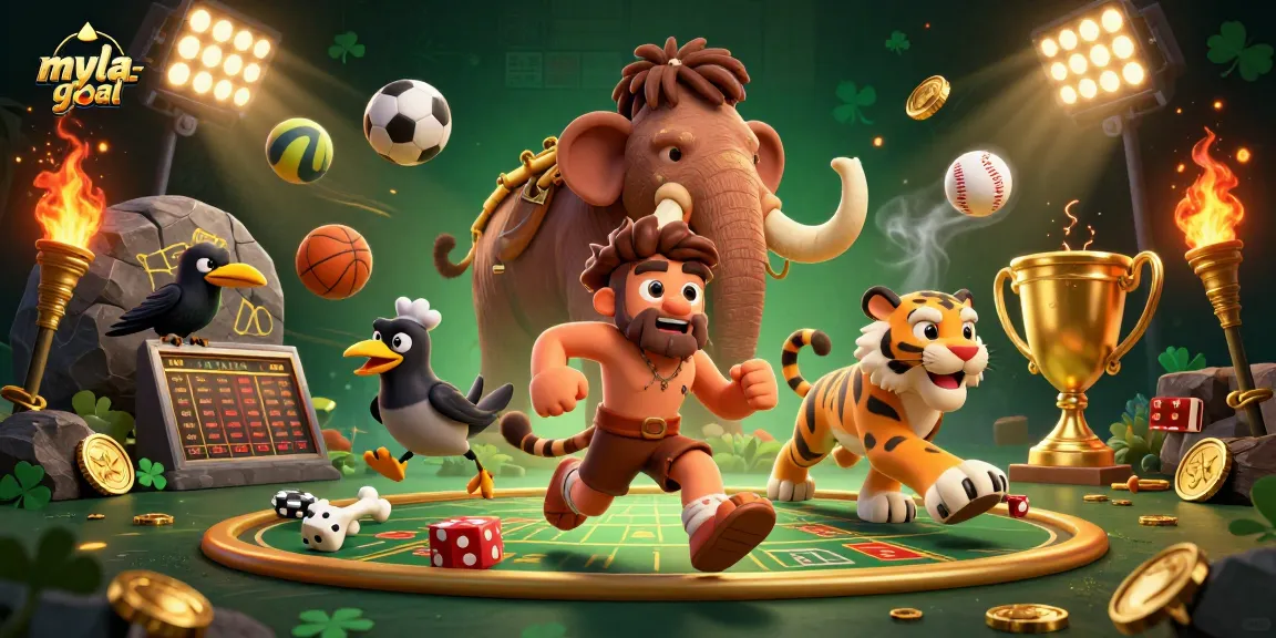 Engage in thrilling gameplay with myla-goal at a vibrant prehistoric casino featuring sports elements and clever characters.