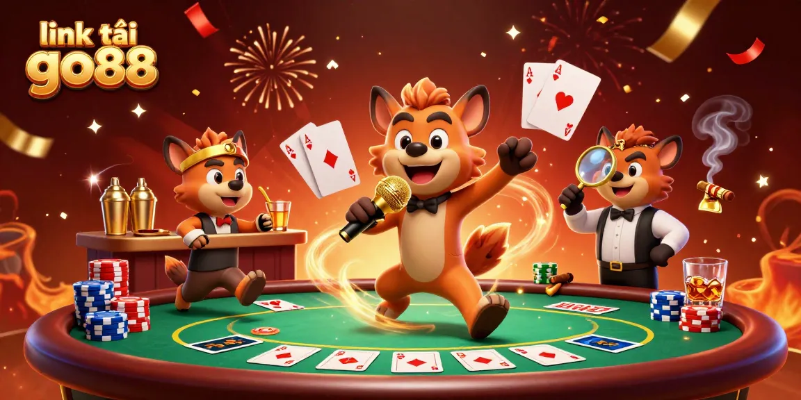 Experience the excitement of link tải go88 with vibrant casino characters and games in a dynamic 3D illustration.