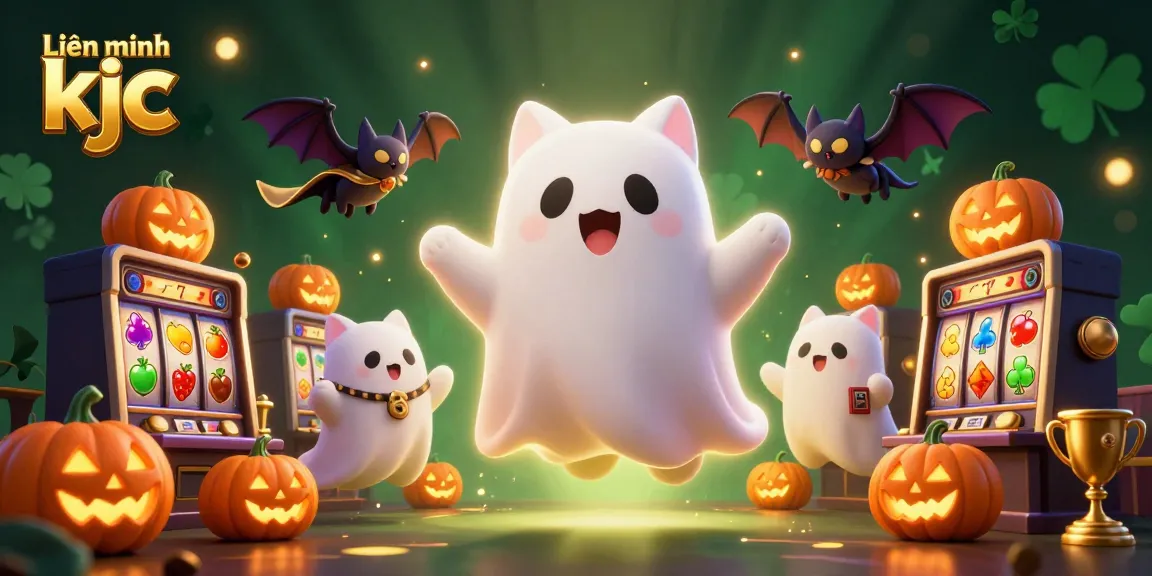 Engage with Liên minh kjc through an enchanting scene with a friendly ghost cat in a haunted casino, blending fun and excitement.
