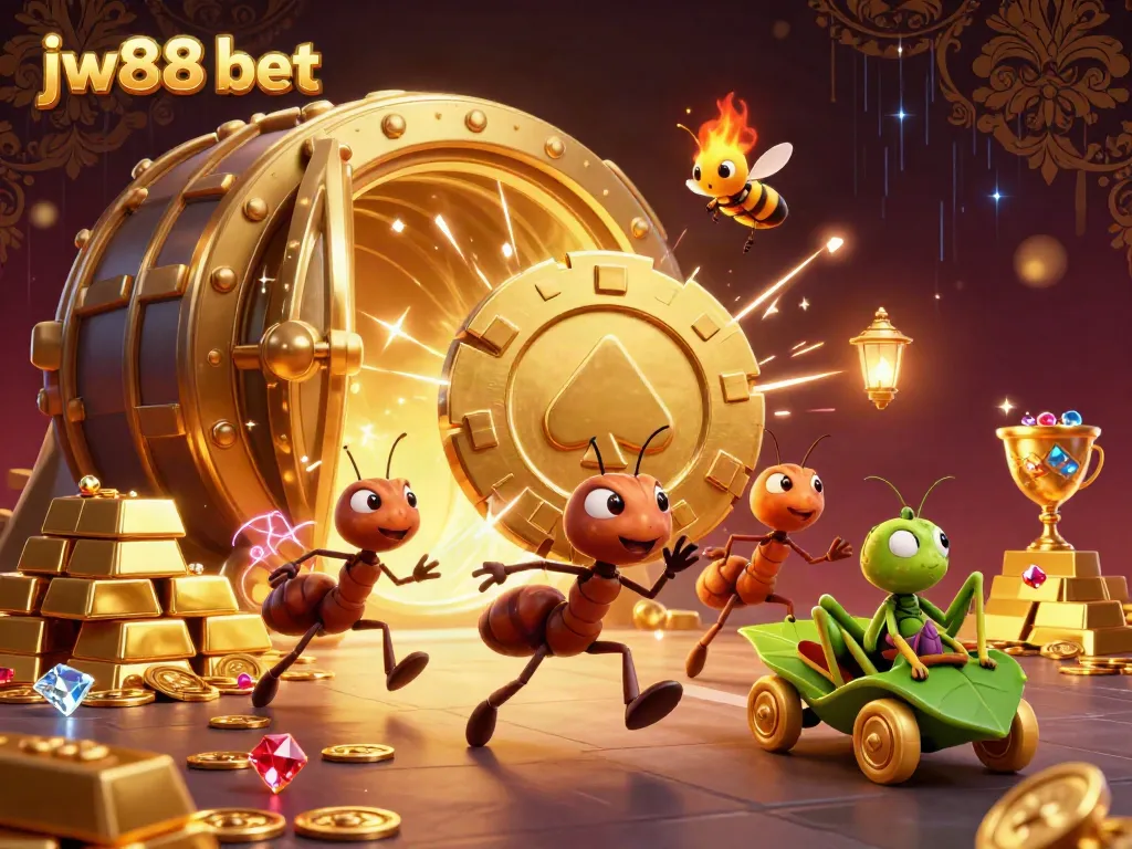 Experience the excitement of jw88 bet with ants on a heist for a giant poker chip amid treasure.