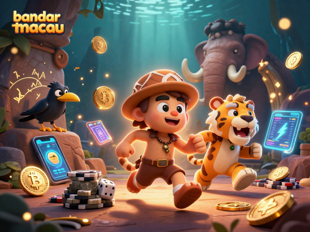 Experience the thrill of bandar toto macau with a unique prehistoric casino scene featuring dynamic characters and elements.