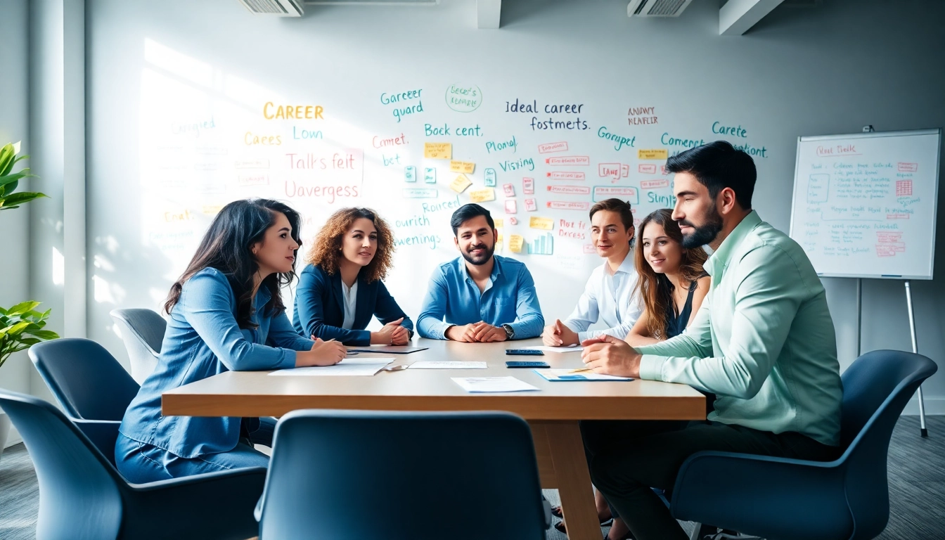 Discussing strategies for an Ideal Career in a vibrant office setting.