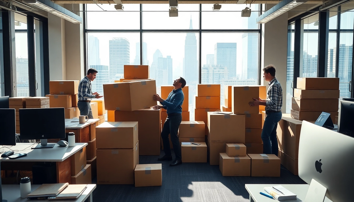 Efficient commercial moving services NYC team handling office relocation in a vibrant NYC setting.