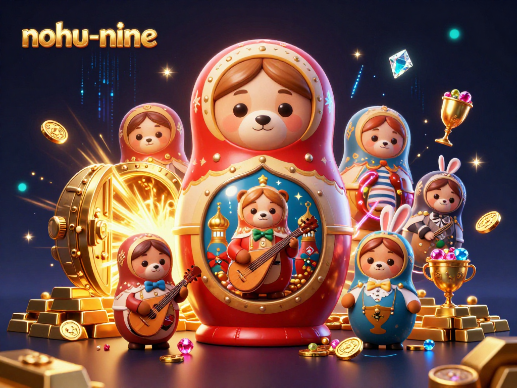 Engage in the thrilling nohu-nine casino experience with a vibrant, dynamic 3D scene of playful characters and gaming elements.
