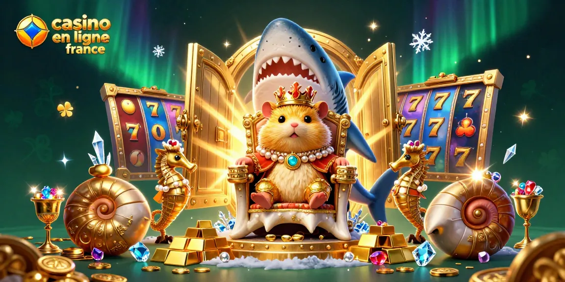 Illustration dynamique de casino en ligne France, mettant en scène un roi hamster sur trône avec richesses et éléments de jeu