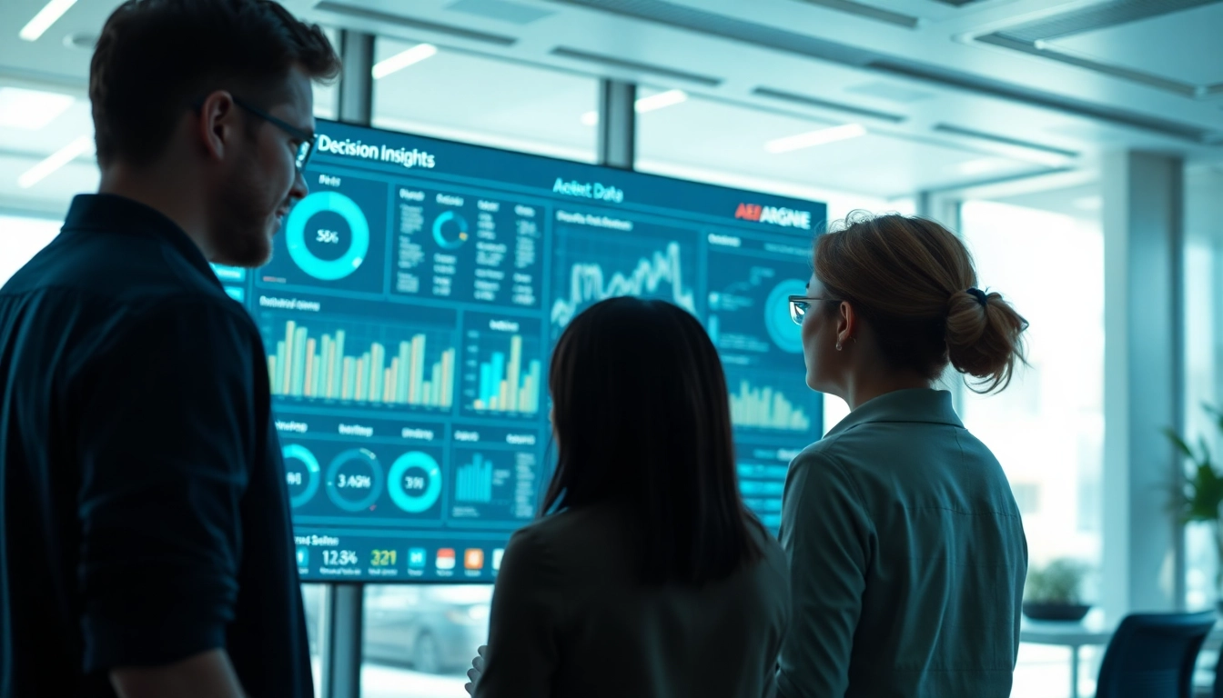 Visualize the AeroGenie Agentic AI decision engine with professionals analyzing insights in a modern office.