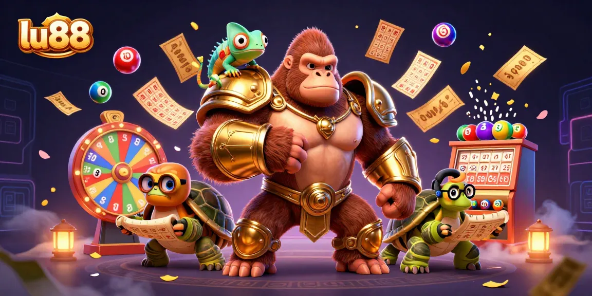 Join the thrilling action at lu88, where colorful lottery balls and vibrant casino elements come alive!