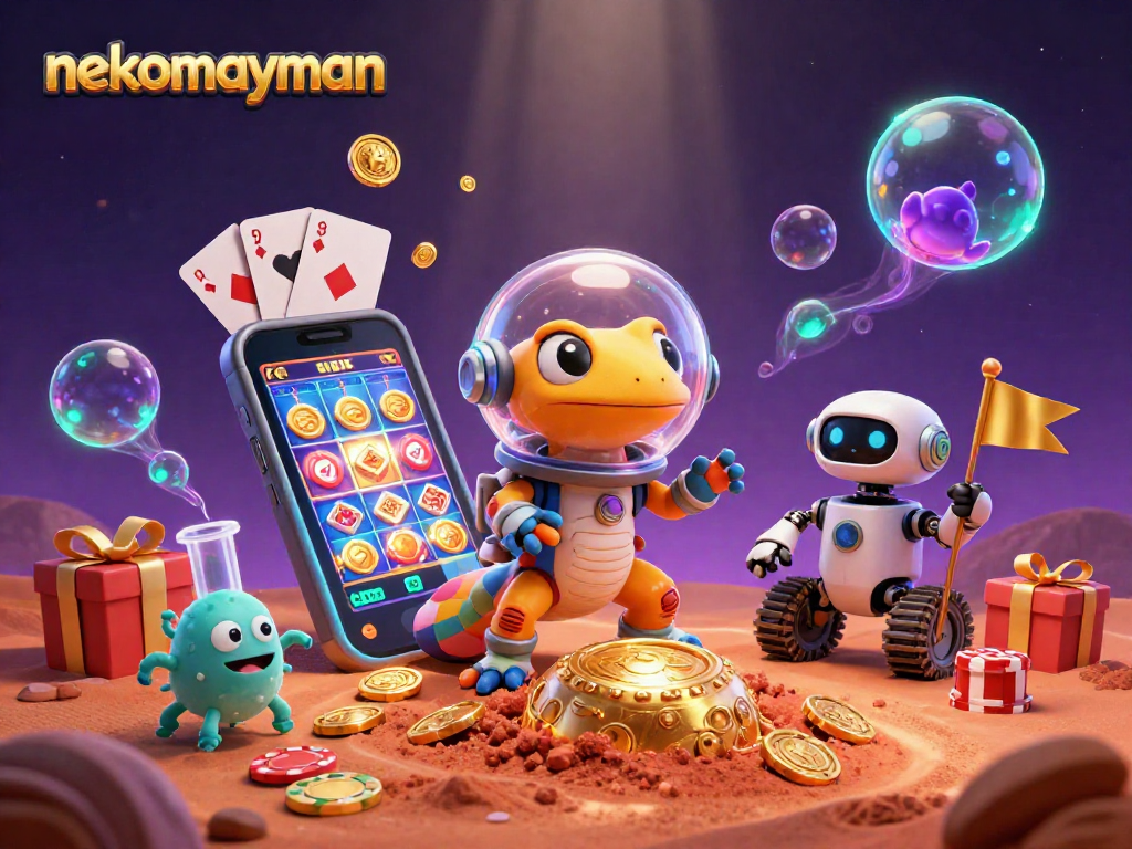 Spin the reels with nekomayman and experience the excitement of winning in a colorful casino scene.