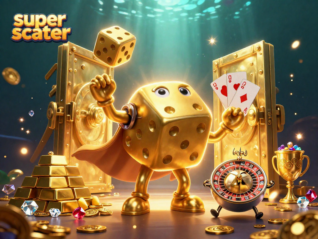 Experience the thrill of super scatter in a vibrant 3D casino scene with dynamic game elements.