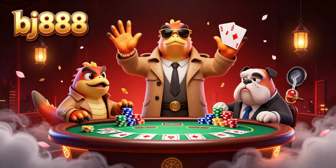 Engage in thrilling poker at bj888, featuring animated raptors disguised as players.