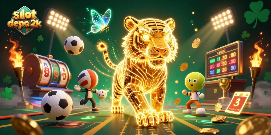 Permainan slot depo 2k dengan simbol keberuntungan dan karakter neon yang menawan.