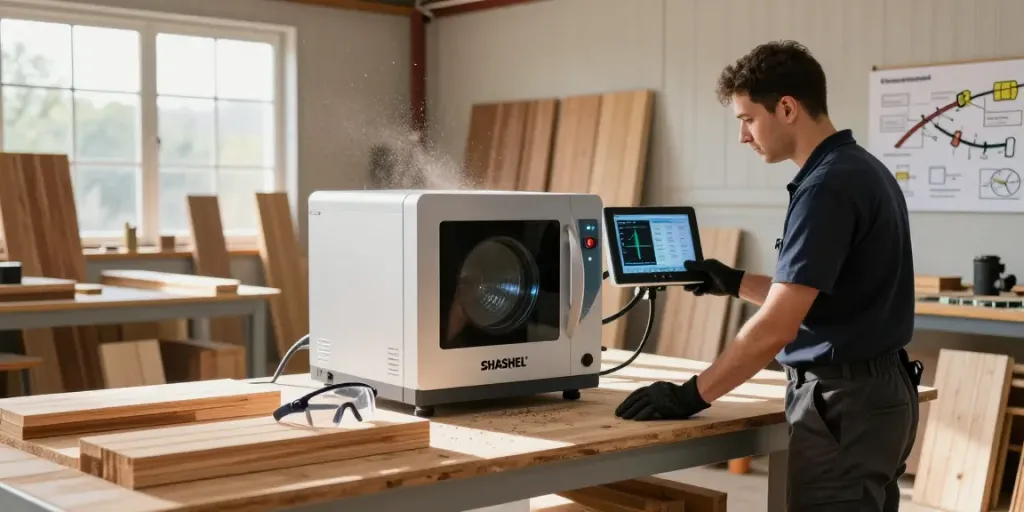 SHASHEL® microwave technology in a professional wood treatment workshop effectively eliminating wood-boring insects.
