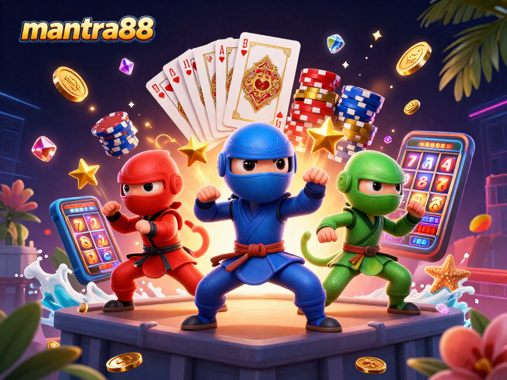 Experience thrilling gaming action with mantra88's vibrant casino scene featuring chameleons and golden coins.